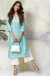 Green Rayon Straight Kurta Pants Set image number 3