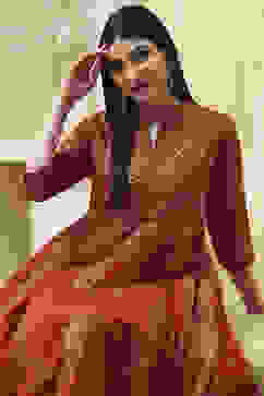 Terracotta Cotton Layered Anarkali Dress image number 5