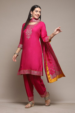 Fuchsia Viscose Straight Kurta Salwar Suit Set image number 4