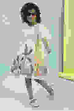 Beige Printed Gathered Dress image number 0