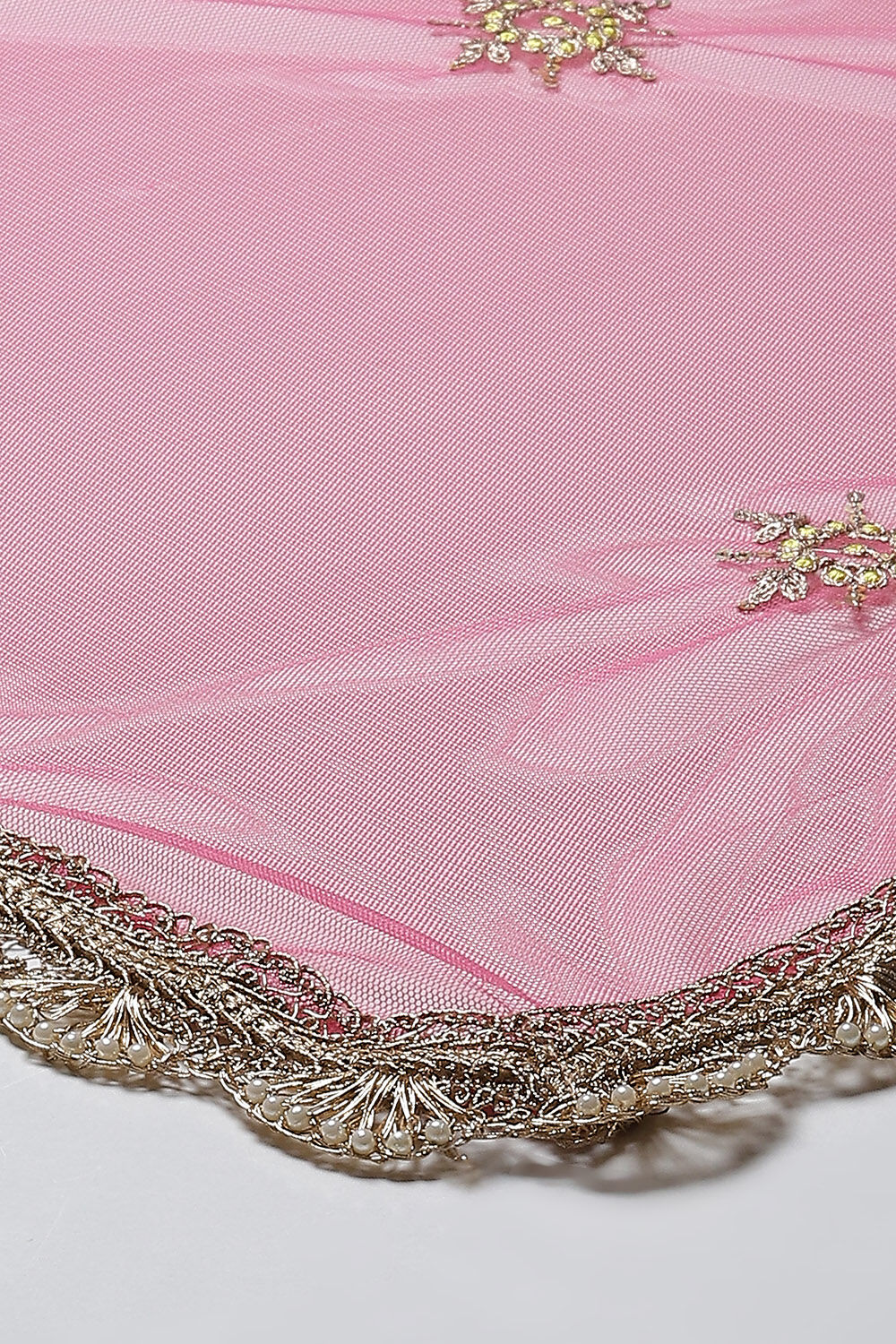 Fuschia & Lime Green Cotton Blend Lehenga Set image number 3