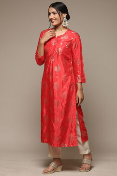 Red Viscose Straight Printed Kurta image number 2