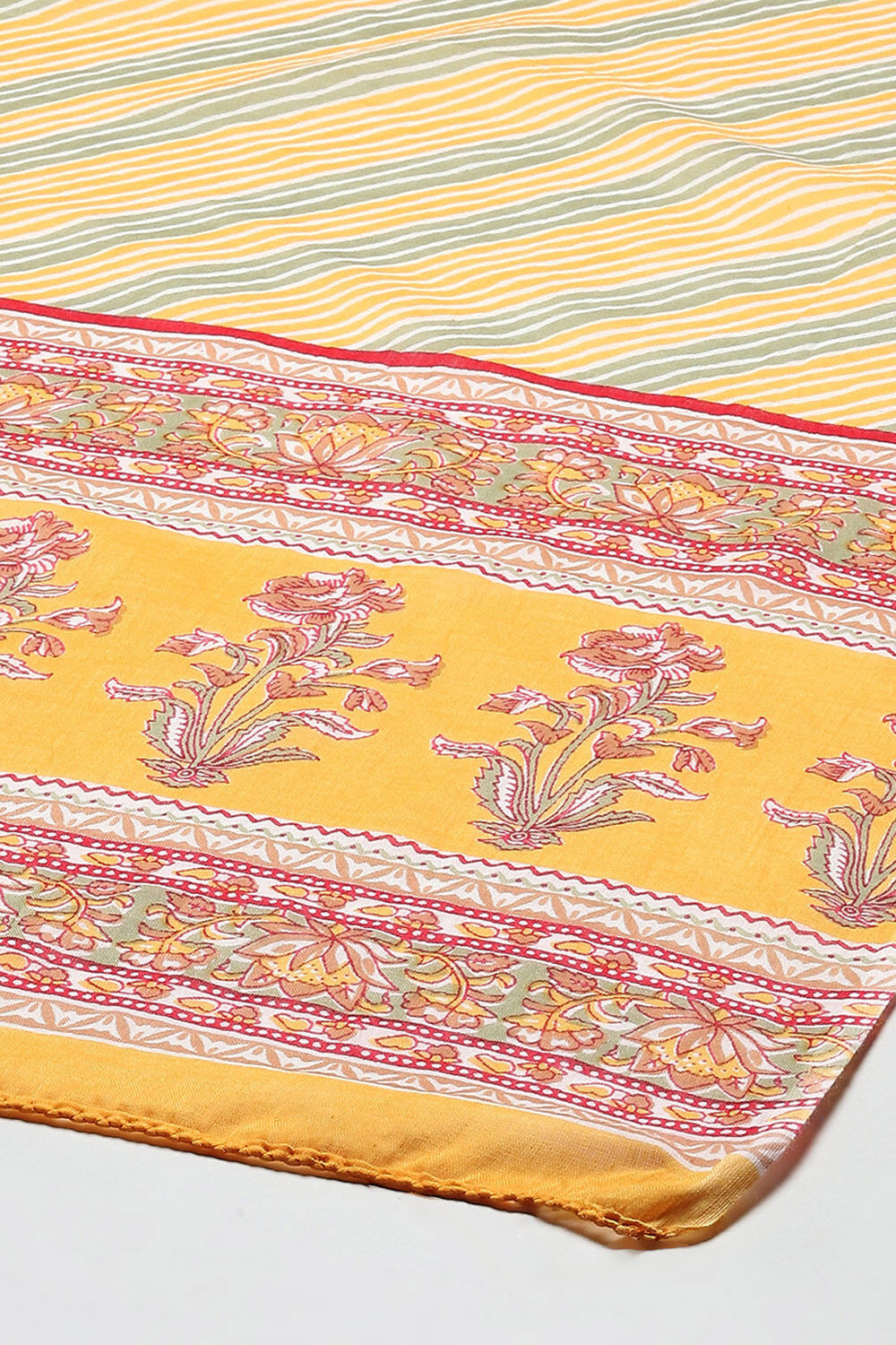 Mustard Yellow Cotton Screen Printed Unstitched Suit Set image number 4