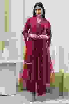 Red Printed Angrakha Style Anarkali Suit Set image number 6