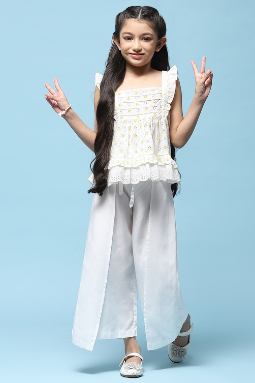 White Tencel Dobby Flared Pants image number 0