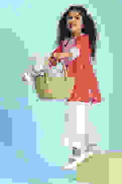 Coral Cotton Printed Straight Suit Set image number 6