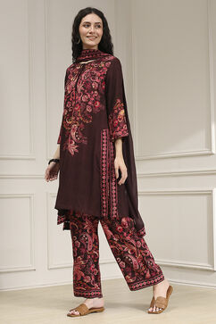 Brown Printed Straight Suit Set image number 3