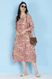 Mauve Cotton Flax Printed Kurta Dress image number 0