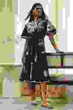 Black Cotton Floral Flared Dress image number 0