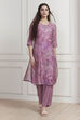 Lavender Floral Printed Straight Kurta Set image number 6