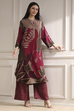 Berry Printed Straight Kurta Set image number 0