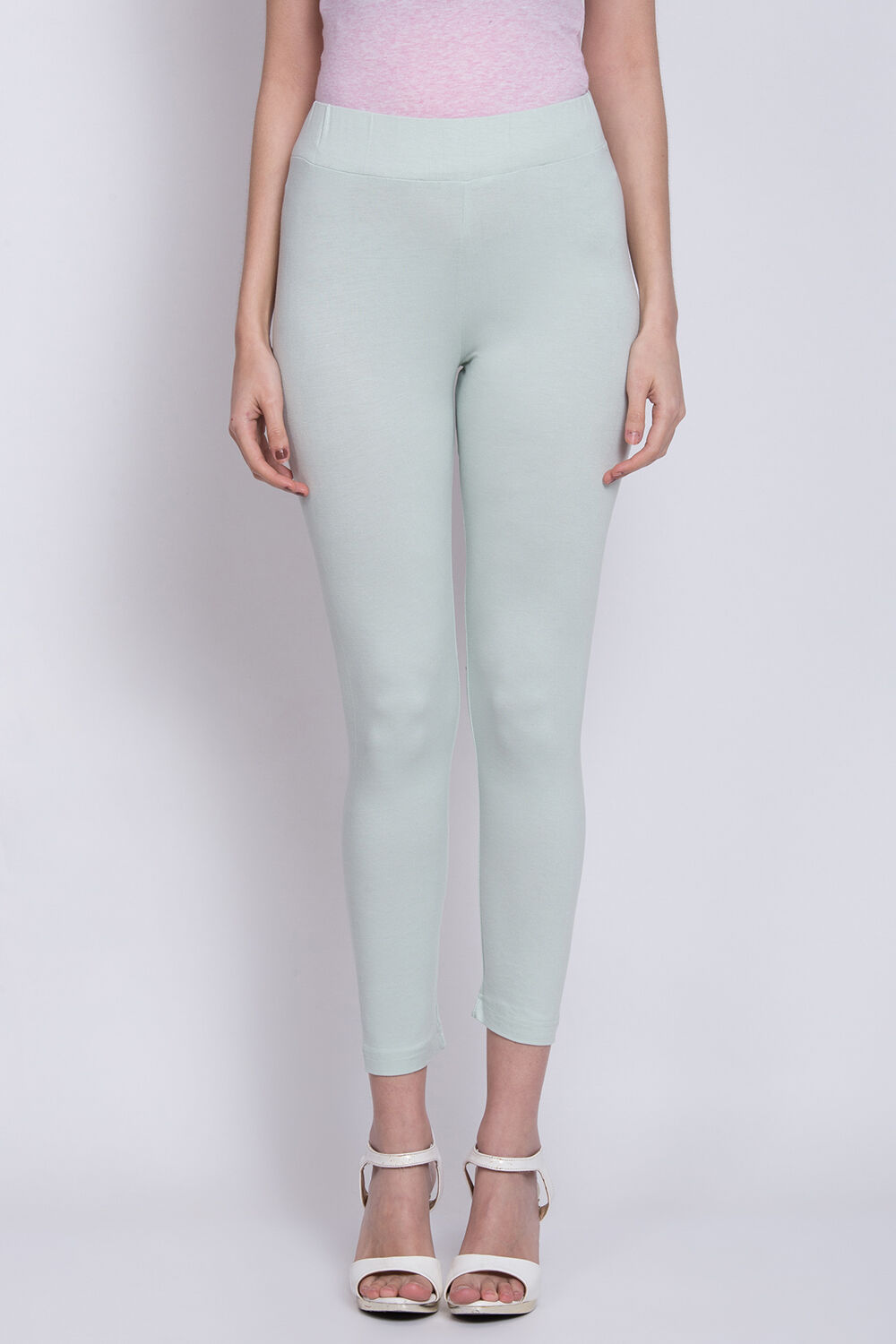 Buy Mint Green Viscose Lycra Leggings Online at Biba India