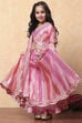 Pink Poly Chanderi Printed Flared Festive Lehenga Set image number 0