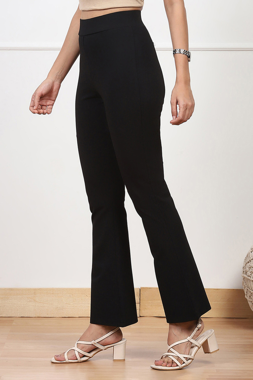 Grey Solid Stretchable Bootcut Slim Fit Pants image number 2