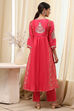 Coral-Red Silk Chanderi Gathered Suit Set image number 4