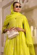 Lime Green Silk Printed Gathered Suit Set