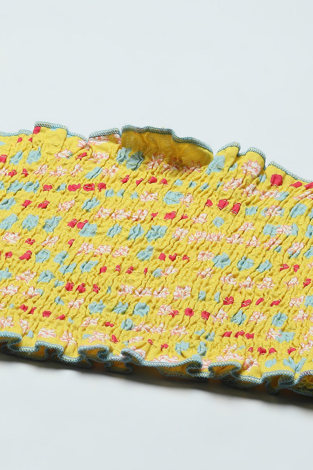 Yellow Cotton Strappy Top With Tiered Lehenga & Net Dupatta image number 1