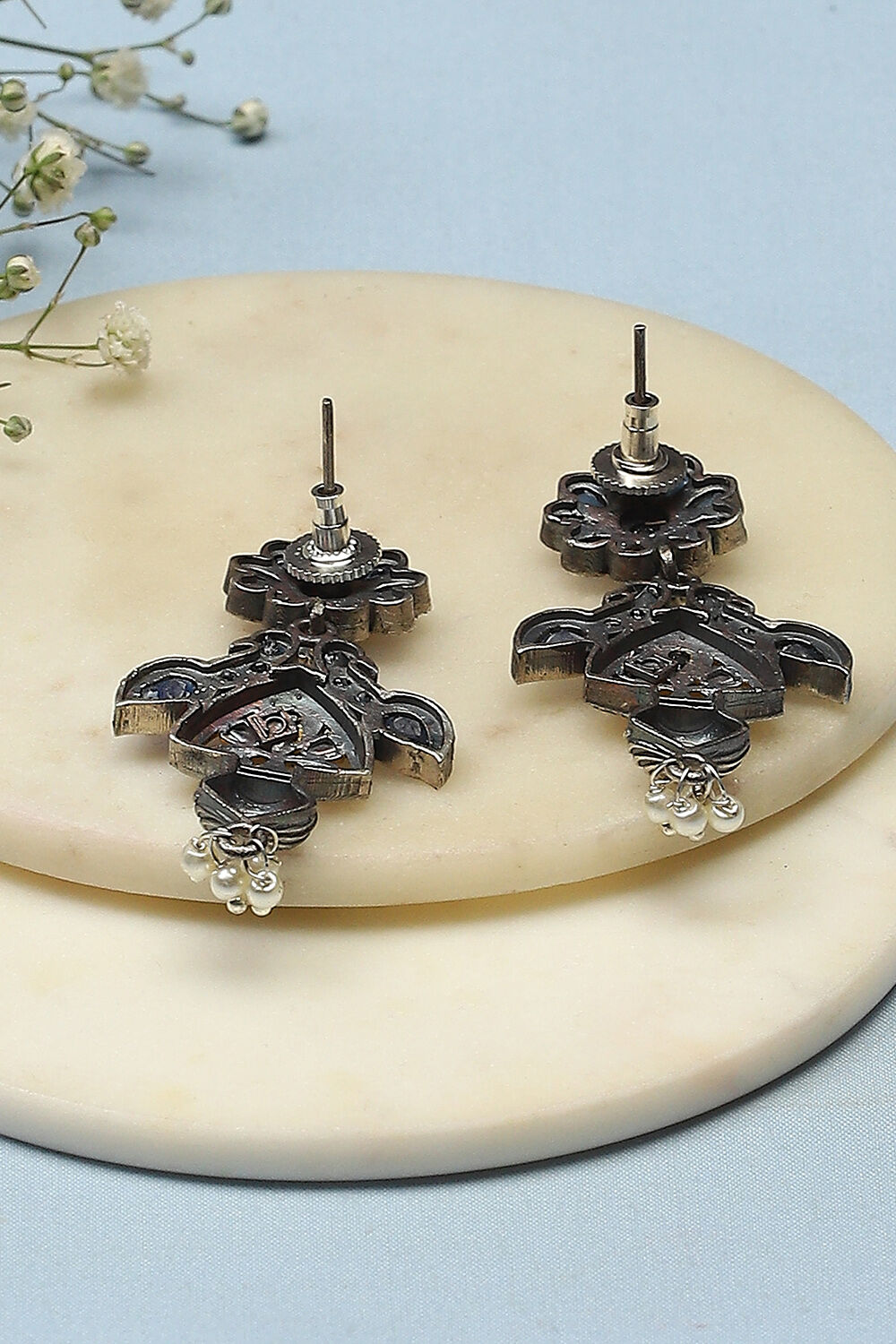 Navy Blue Brass Earrings image number 2