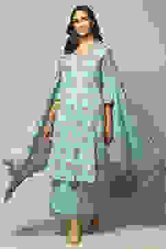 Turquoise Cotton A-Line Kurta Palazzo Suit Set image number 0