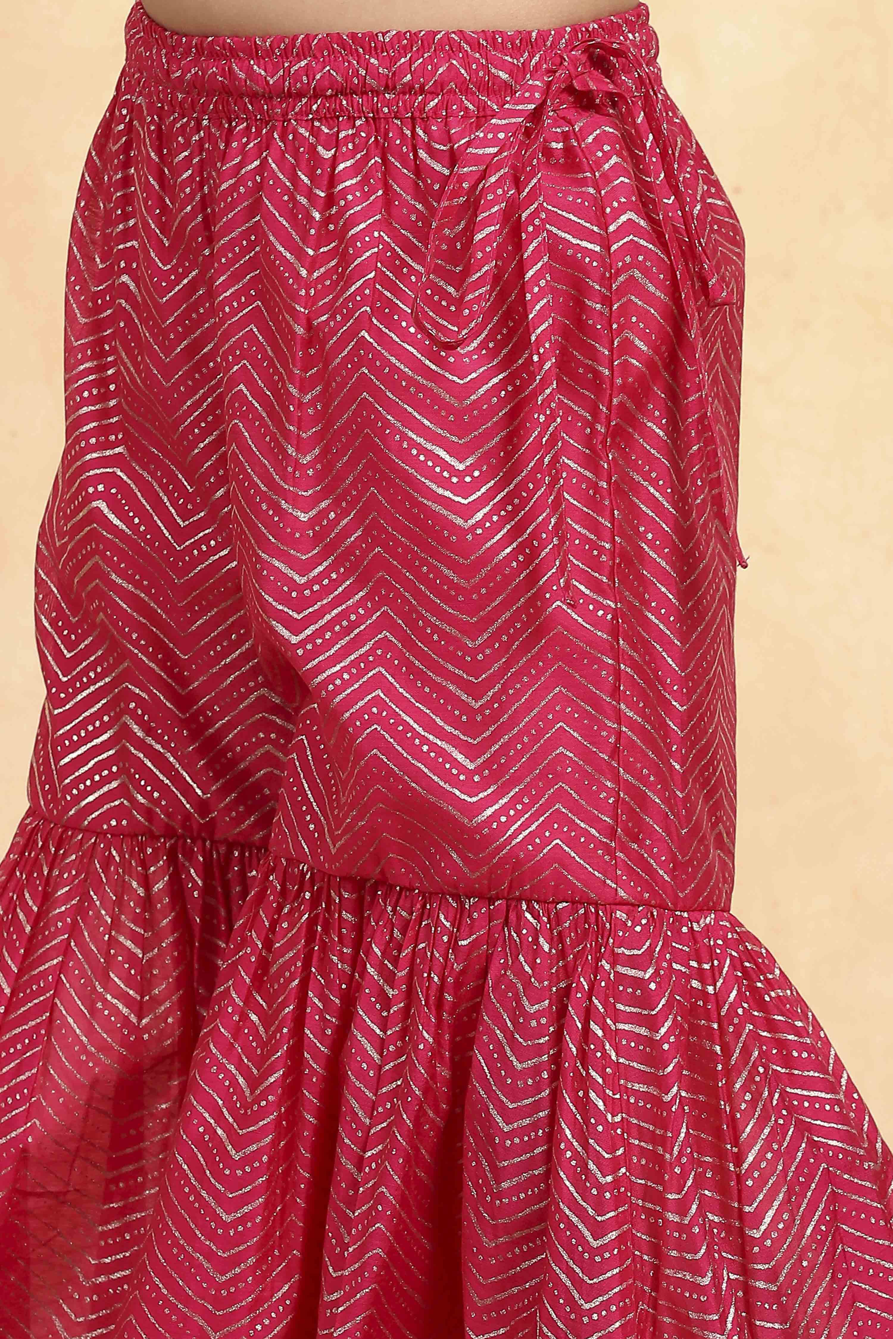 Pink Polyester Blend Printed Gathered Suit Set image number 2