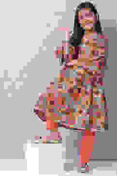 Sage Green Cotton Straight Printed Kurta Set image number 6