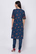Navy Blue Cotton Straight Kurta Churidar Suit Set image number 5