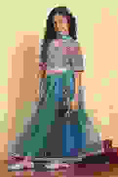 Blue Cotton Printed Kalidar Lehenga Set image number 0