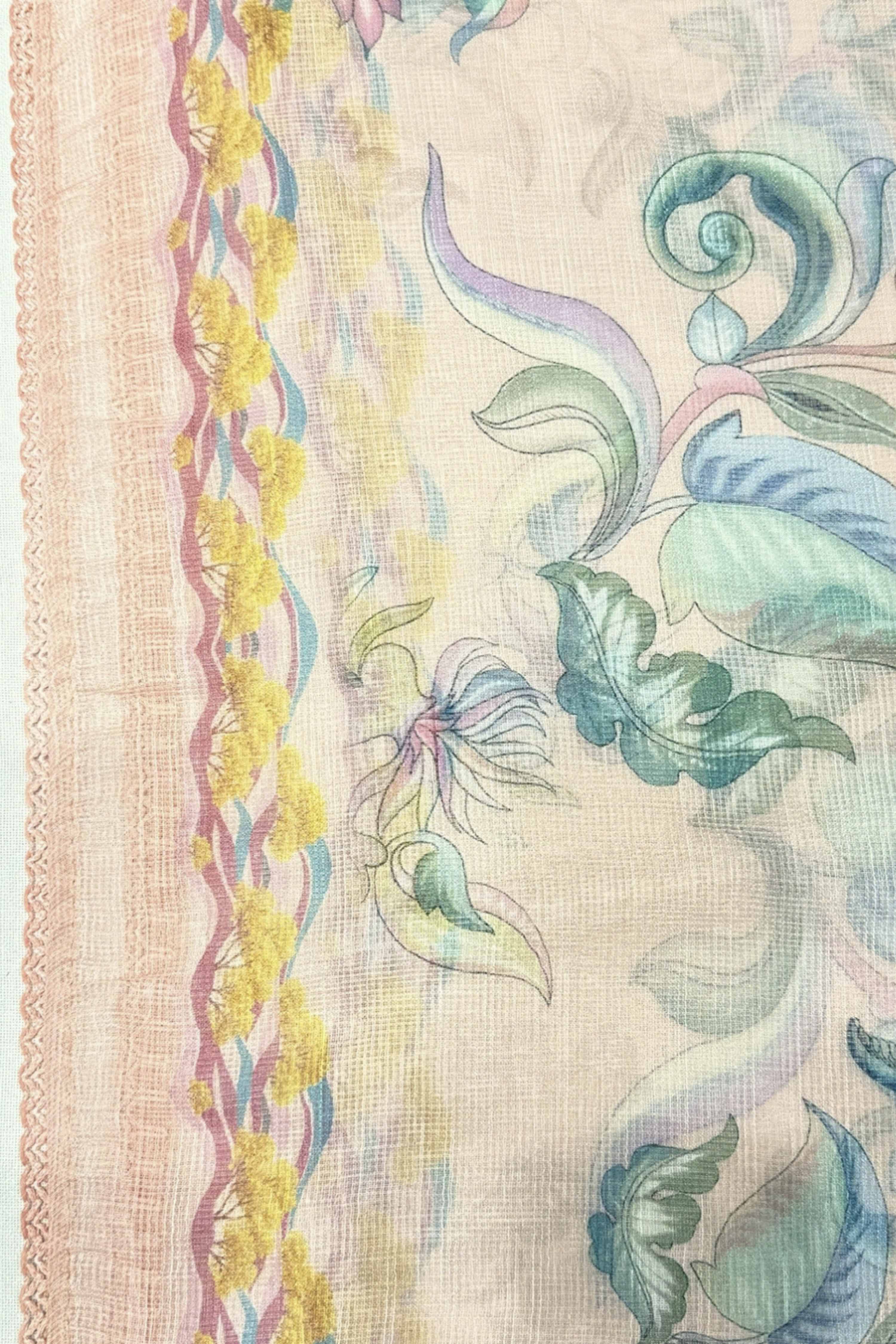 Peach Cotton Printed Unstitched Suit Set image number 3