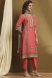 Moss Green Cotton Floral Printed Straight Suit Set image number 5