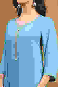 Frost Blue Solid Regular Fit Straight Kurta image number 1