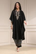Black Modal Solid Kaftan Fusion Kurta Set image number 0