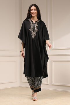 Black Modal Solid Kaftan Fusion Kurta Set image number 0