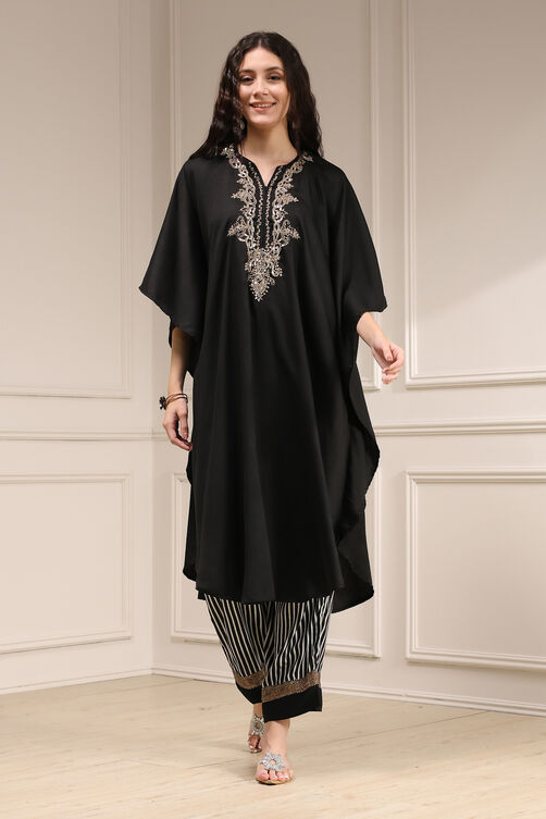 Black Modal Solid Kaftan Fusion Kurta Set image number 0