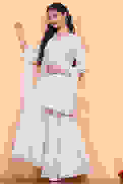 Off-White Embroidered Straight Suit Set image number 6