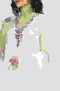 Off White Cotton Hand Embroidered Unstitched Suit Set image number 2