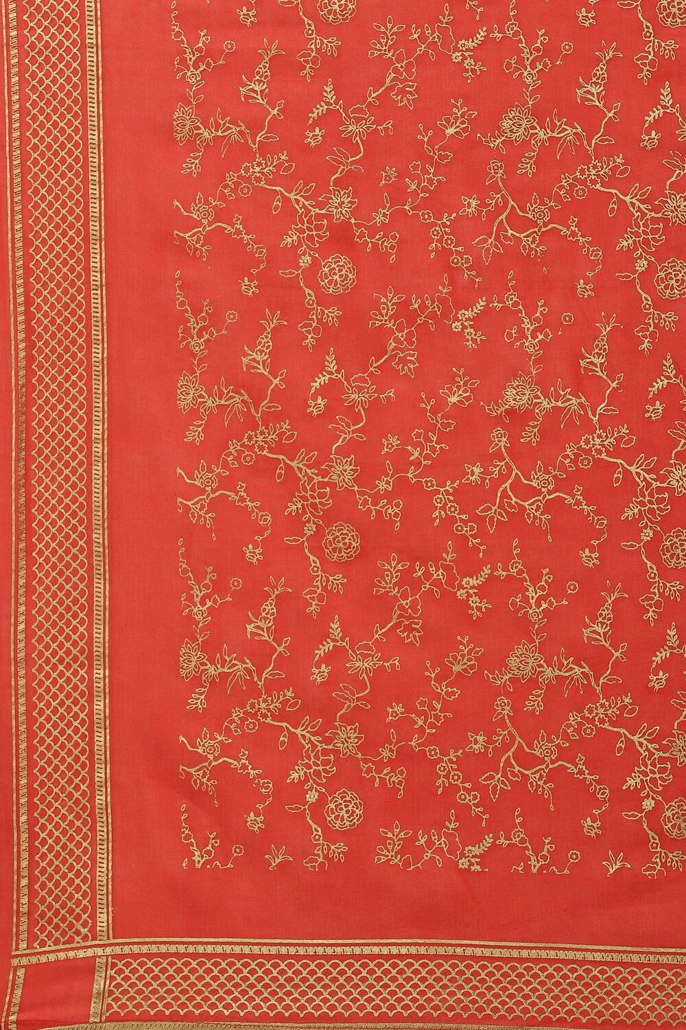 Red Cotton Straight Kurta Pants Suit Set image number 3