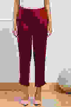 Maroon Viscose Slim Solid Pants image number 5