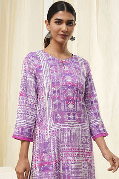 Lavender Printed Straight Kurta image number 1