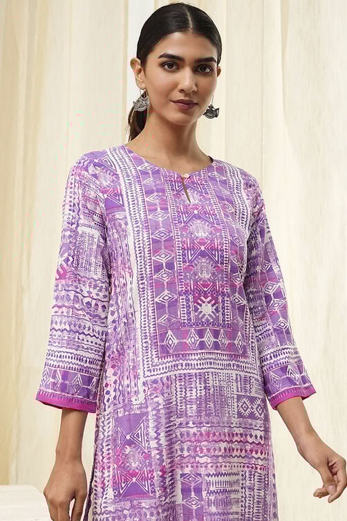 Lavender Printed Straight Kurta image number 1