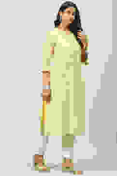 Yellow Art Silk Straight Kurta image number 3