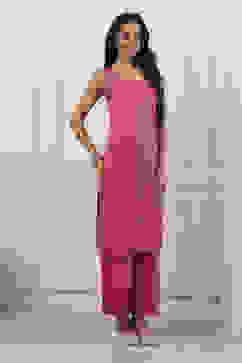 Pink Cotton Blend Straight Suit Set image number 7