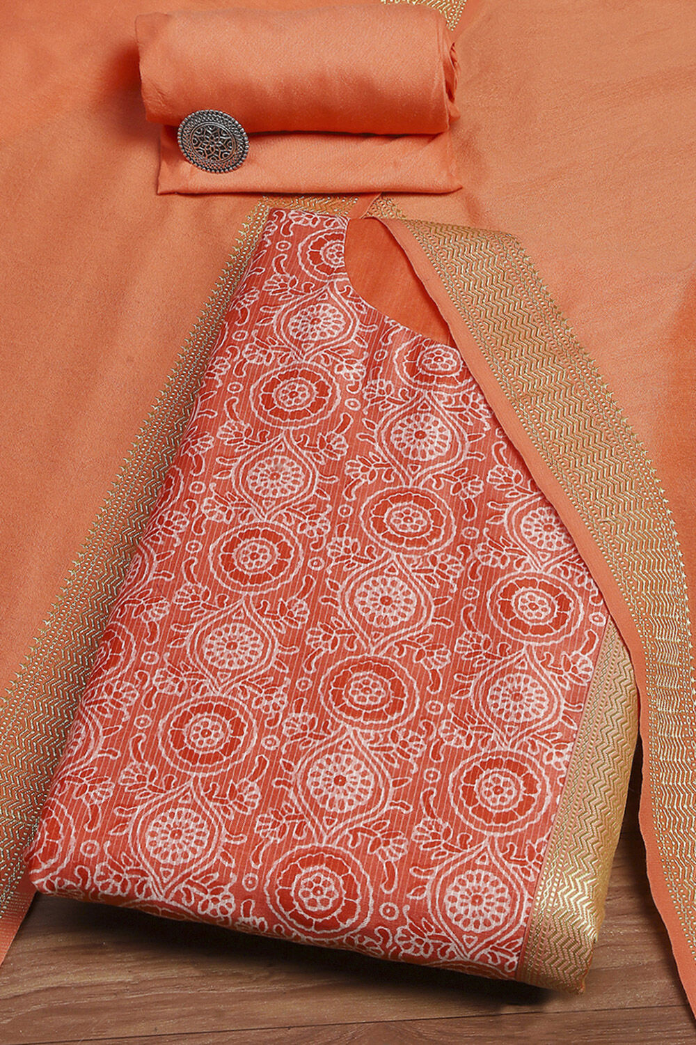 Orange Cotton Digital Print Unstitched Suit Set image number 0