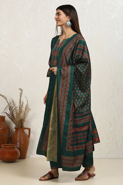 Teal Pashmina Machine Embroidery Unstitched Suit Set image number 4