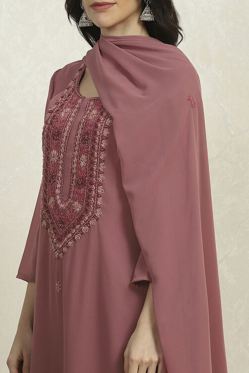 Pink Georgette Hand Embroidered Unstitched Suit Set image number 2
