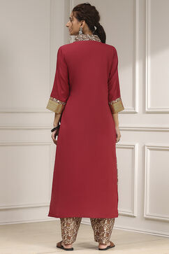 Maroon Cotton Modal Digital Print Unstitched Suit Set image number 5