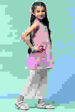 Purple Schiffli Cotton Kurta With Cropped Palazzo image number 5