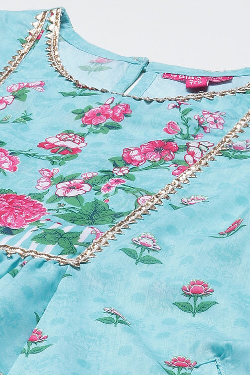 Sky Blue Art Silk Straight Printed Kurta Set image number 1