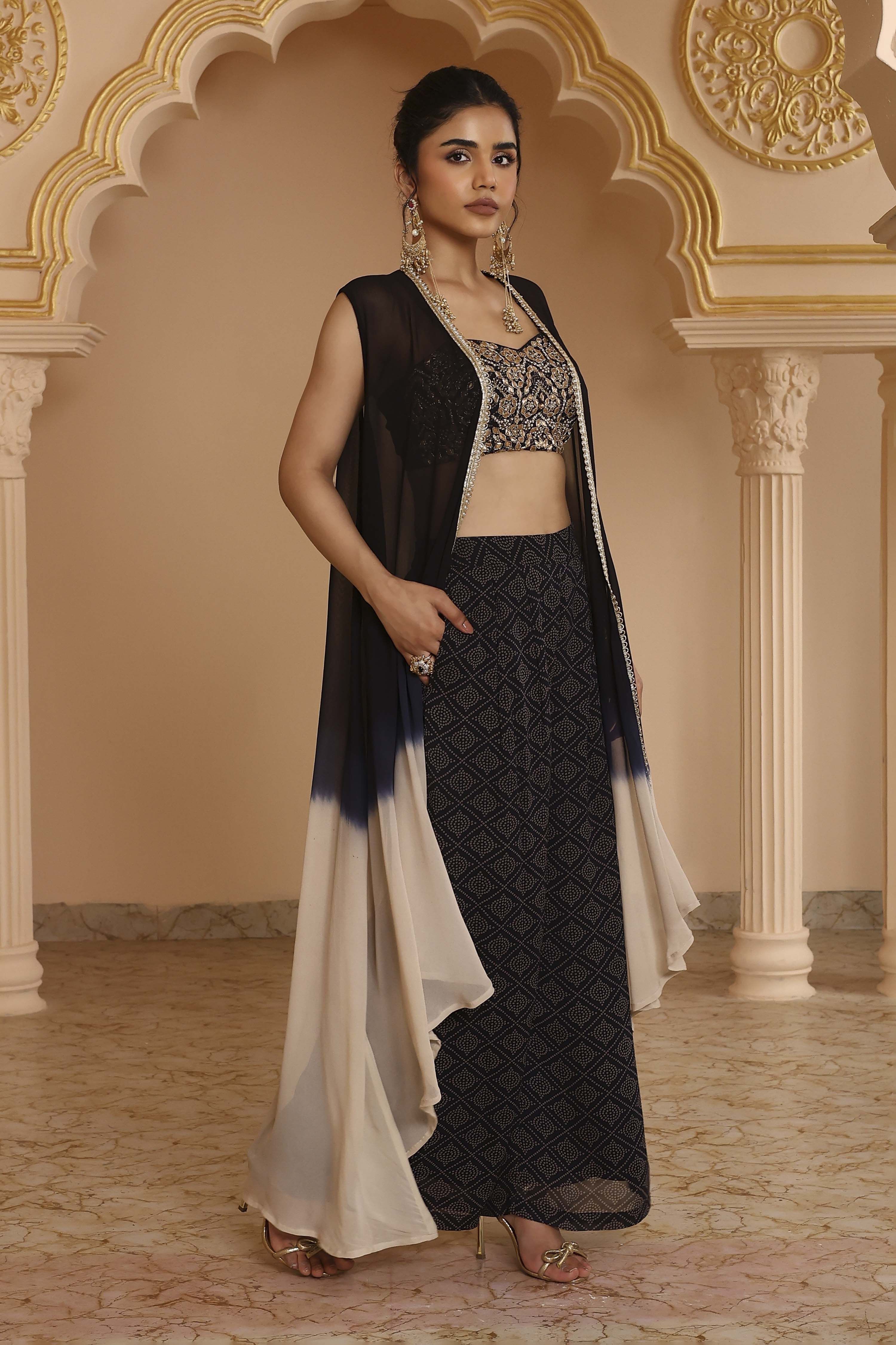Black Viscose Georgette Bandhani Printed Fusion Set image number 5
