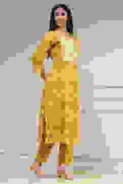 Yellow Cotton Machine Embroidered Unstitched Suit Set image number 6