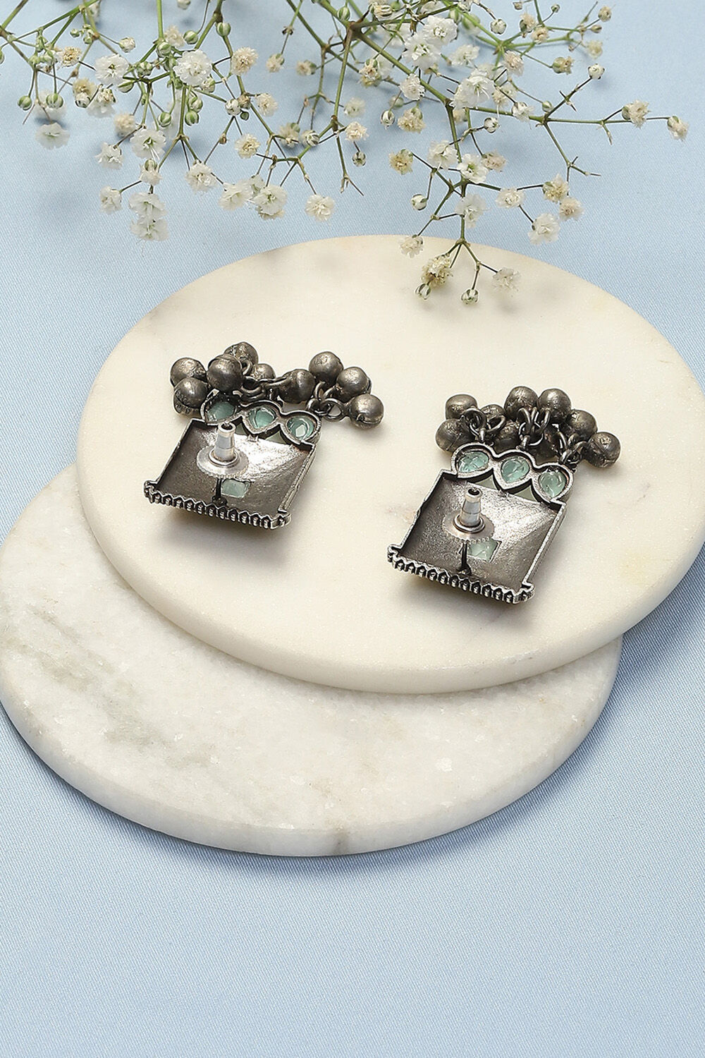 Oxidised Mint Brass Earrings image number 2